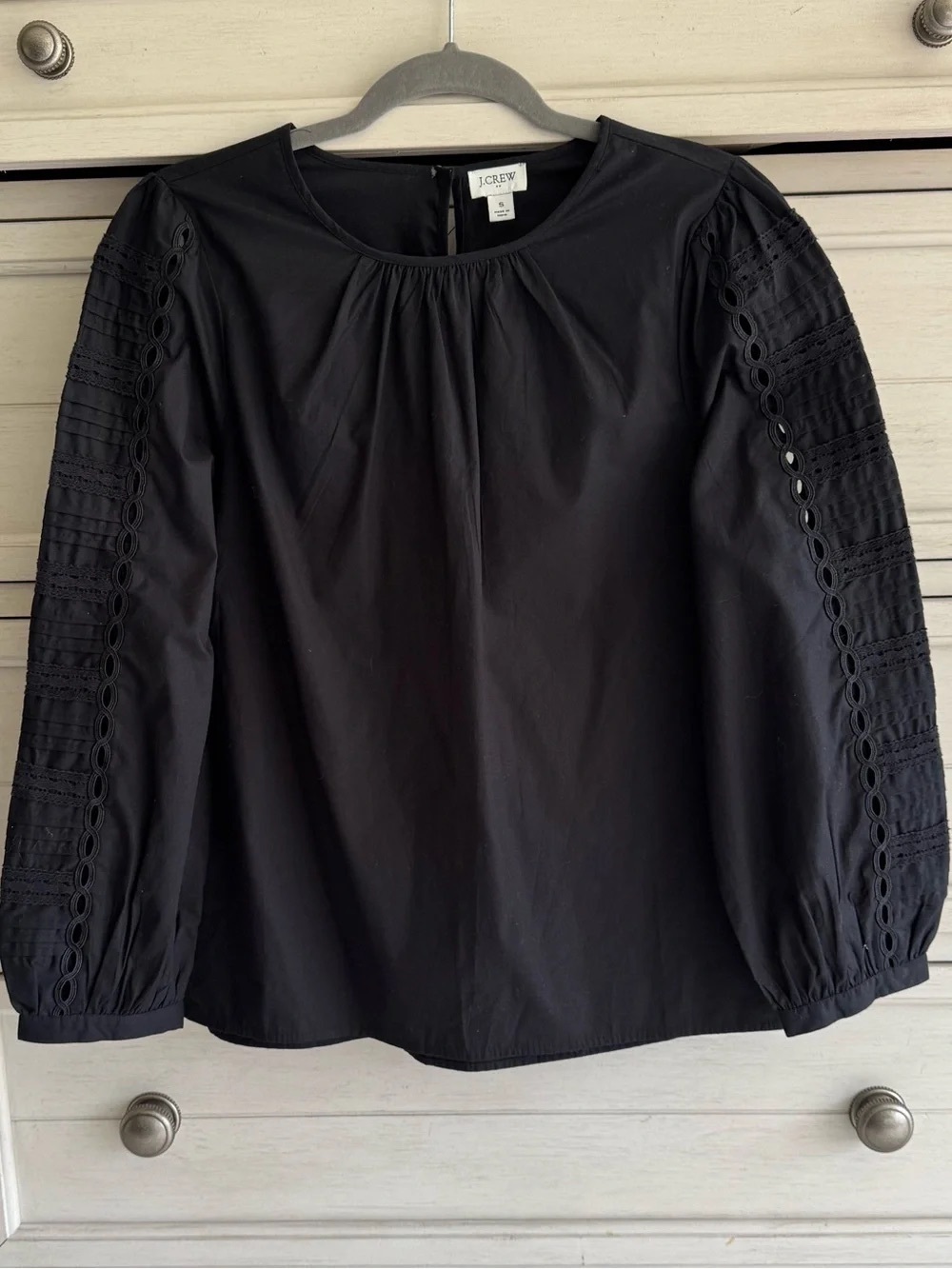 J. Crew Black Long Sleeve Eyelet-Sleeve Blouse